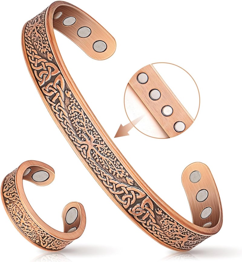 Mahnco Copper Bracelets for Women & Lymphatic Drainage Ring, Magnetic Lymph Detox Ring and Magnetic Copper Bracelet, 100% Solid Pure Copper Jewelry Gift - Image 1